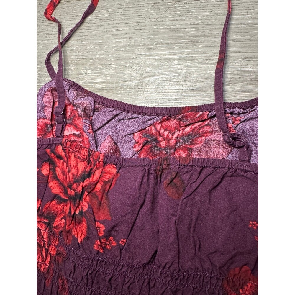 Old Navy Floral Cami Top Medium Red Burgundy Smocked Peplum Tank - Picture 4 of 5